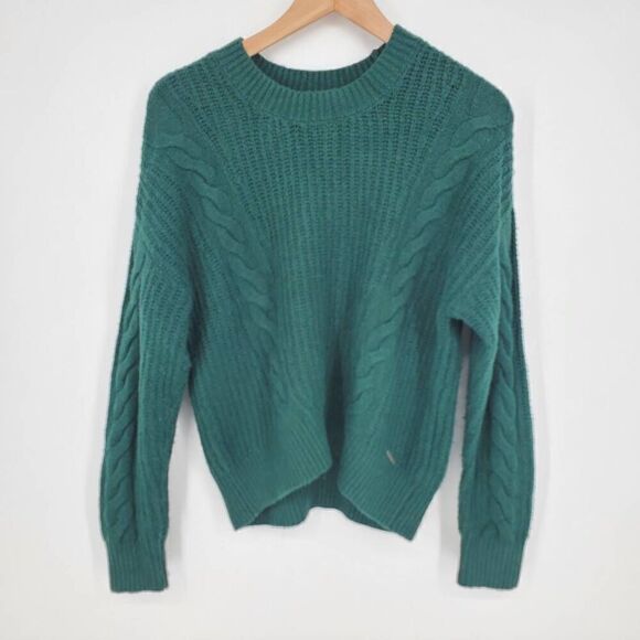 Abercrombie & Fitch Women's Green Cotton Blend Cable Knit Crew Sweater Sizer XS - Picture 1 of 5